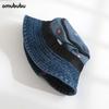 Red heart embroidered denim bucket hat female Harajuku retro Hong Kong wind basin hat spring and summer sun hat bucket hat