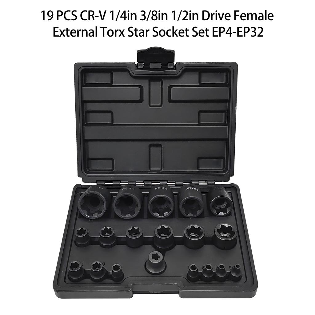 EP Socket Sets 19 PCS CR V 1 4in 3 8in 1 2in Drive Female External Torx Star Socket Set EP4 EP32
