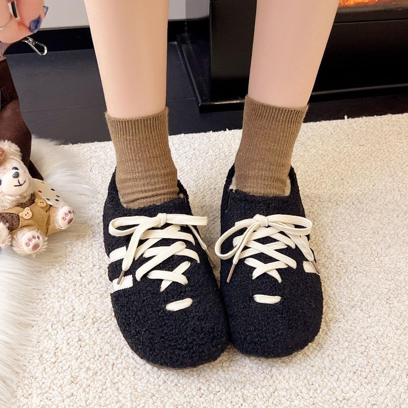 

Winter fluffy bag head shoes women s non-slip soft-soled warm cotton shoes piled and thickened retro versatile women s shoes 41