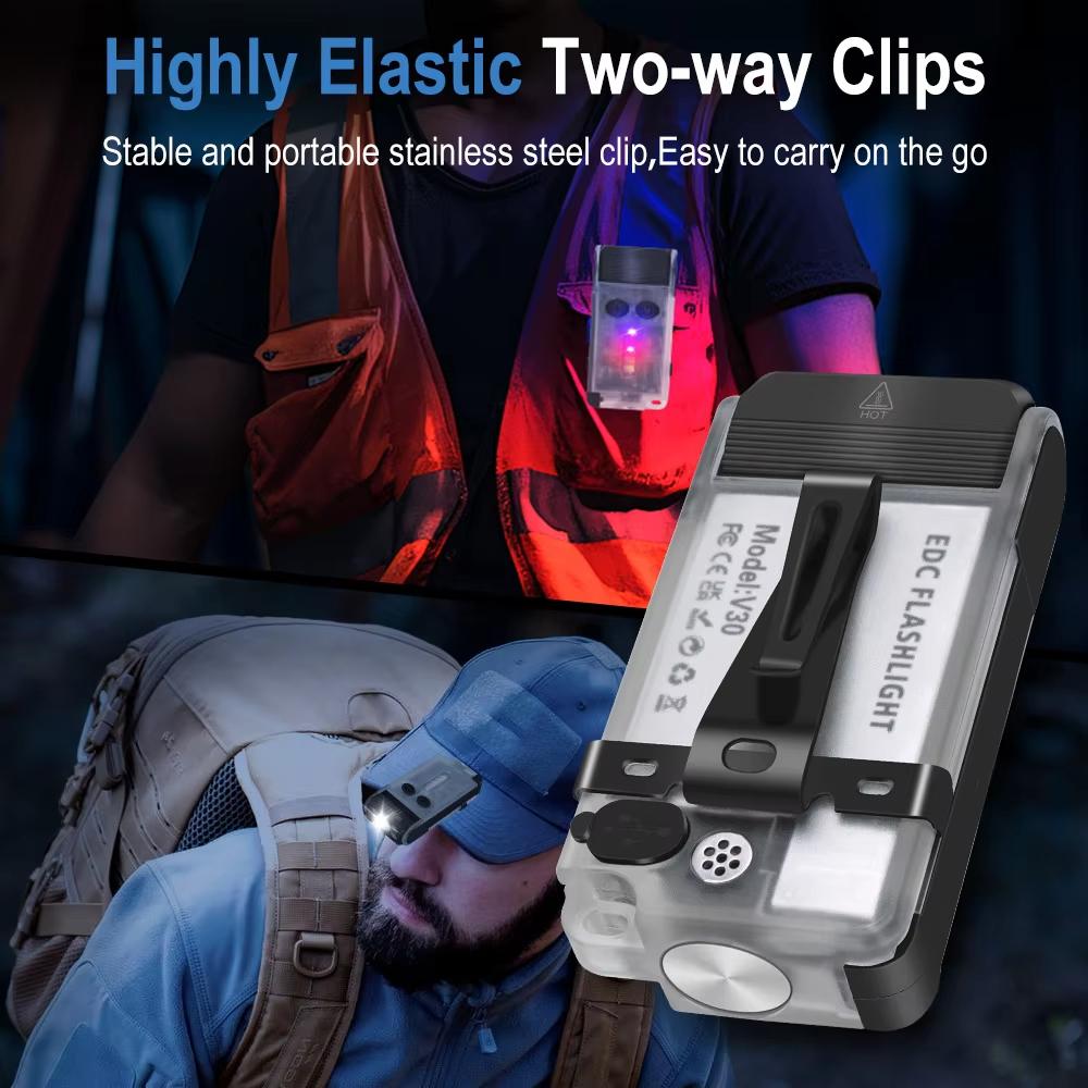 V3 EDC Keychain Portable Flashlight Work Light Type-C Rechargeable Mini Torch with Magnet UV Camping Pocket Lantern & Clip