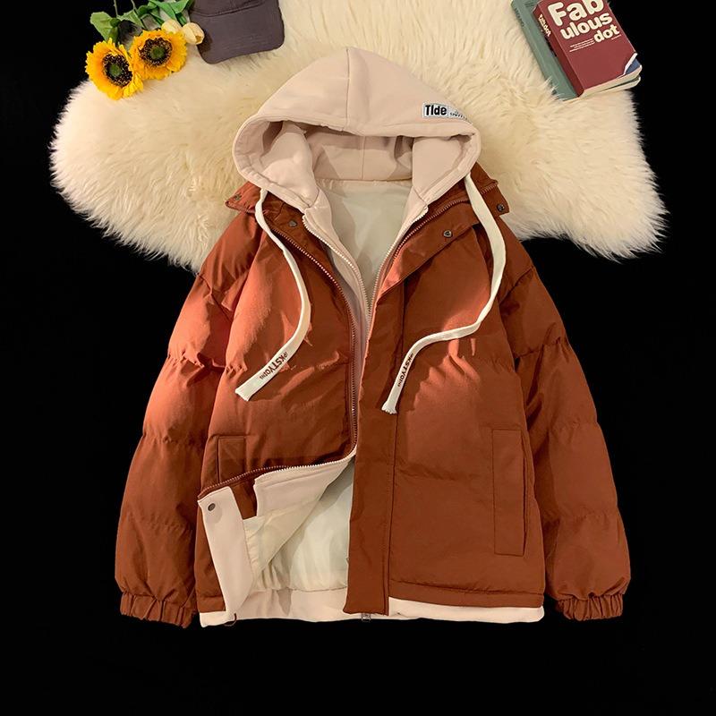 Fake two-piece cotton-padded jacket for men and teenagers trendy cotton-padded jacket for winter thickened warm hooded cotton-padded jacket