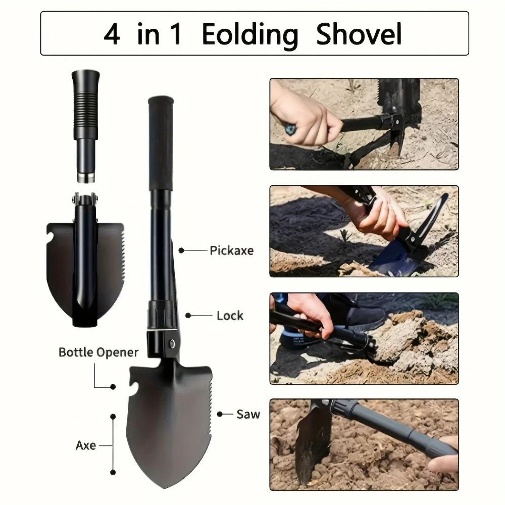 Damaly,4-in-1 Multifunctional Folding Shovel For Outdoor Survival And Camping, Durable Stainless Steel Shovel With Saw