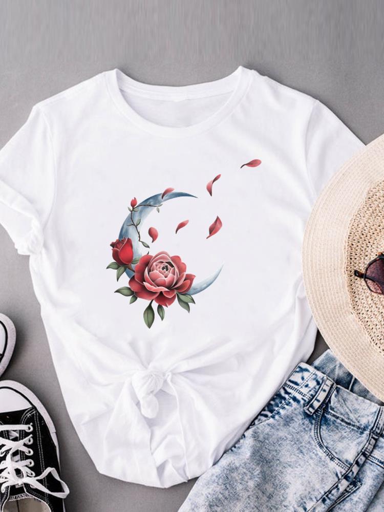 

(Asian Size) Print Short Sleeve T-shirts Fashion Female watercolor sweet 90s cute Casual Women s Top T Clothing Graphic Tee S