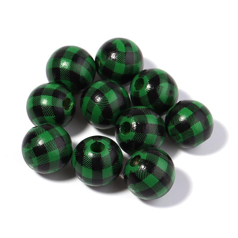 20pcs/lot Checkered Pattern Round Balls For Jewelry Making Wooden Beads Loose Spacer Beads DIY Bracelet Necklace Accessory
