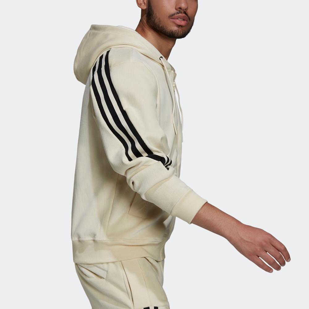 adidas Velvet Hooded Jacket With Back Stripe And Logo Men Outerwear Off-White H47895