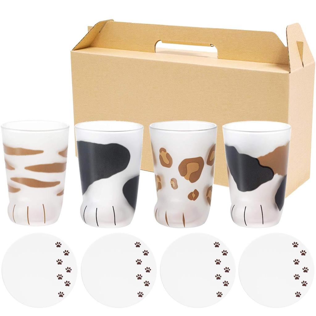 Coconeco Koko Neko Glass Craft Box Set of 4 Diatomaceous Earth Coaster Made In Japan Cat Cup Glass Gift Gift Present (300ml / / Included)