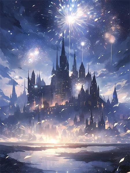 Diamond Art Painting Castle Fireworks Full Square Round Embroidery Mosaic Fantasy Landscape Home Decor