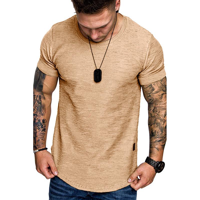Herren Sommer Lässiges Einfarbiges Rundhals Kurzarm T-Shirt XL khaki