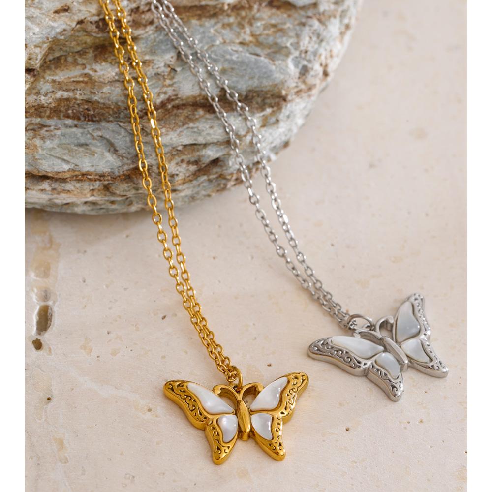 Eetit 2025 Shell Butterfly Pendant Necklace for Women Stainless Steel Korean Collar Fashion Waterproof Jewelry Gift