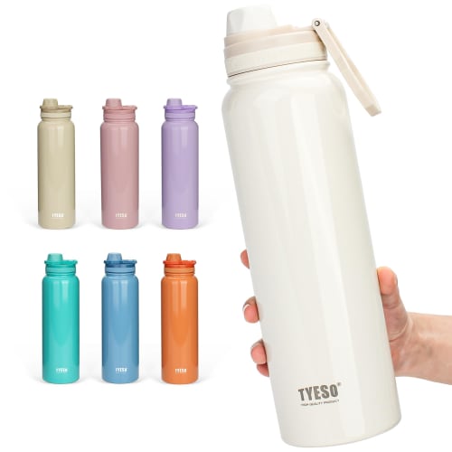 TYESO Vacuum Insulated Sports Water Bottle, 1050ml/1200ml, Insulated, Direct Drinking, Wide Mouth, with Handle, for Adults and Children, Available in