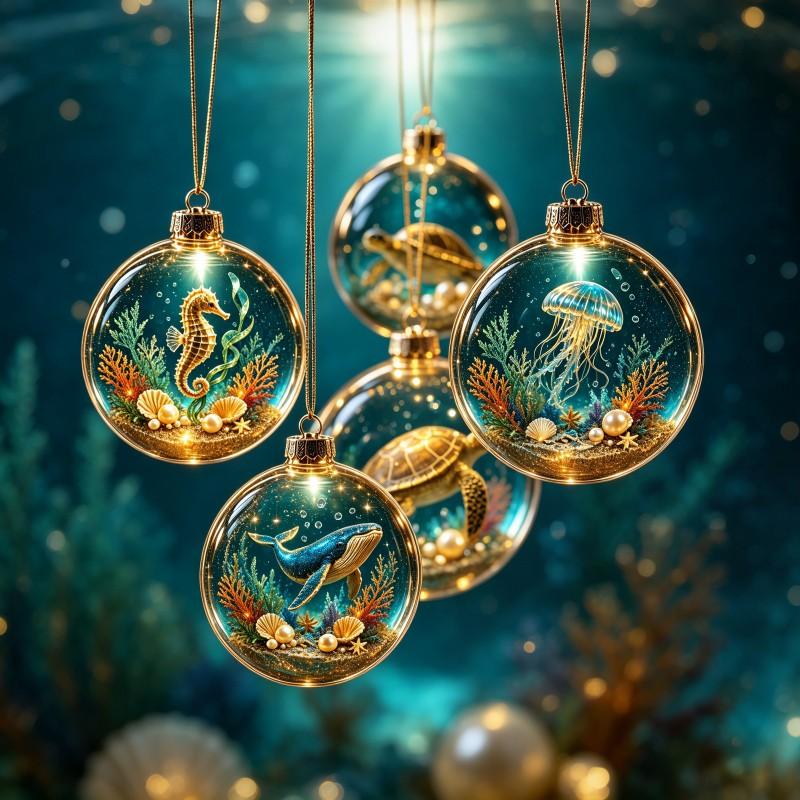 3D Crystal Ball Ornament Transparent Hanging Decor Christmas Tree Decoration Ocean Theme Holiday Pendant