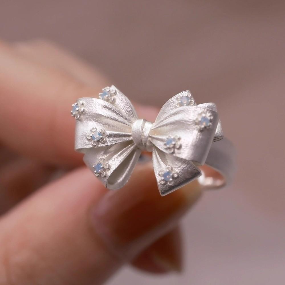 Elegant 3D Finger Rings Opal Stone Adjustable Open Index Ring Bowknot Ring Women