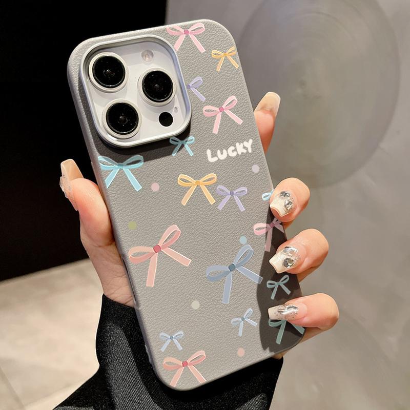 Lovely Bowknot Print Slim Matte for Magsafe Case For iPhone 16 Pro Max 15 14 Pro 13 12 11 Soft TPU Leather Texture Shockproof Magnetic Phone Cover
