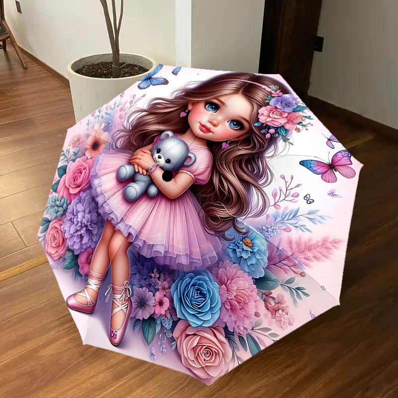 1PC Flower Butterfly Umbrella-8-Rib Reinforced Portable Folding Travel Suitable for All Seasons Outdoor Daily Use-H0326