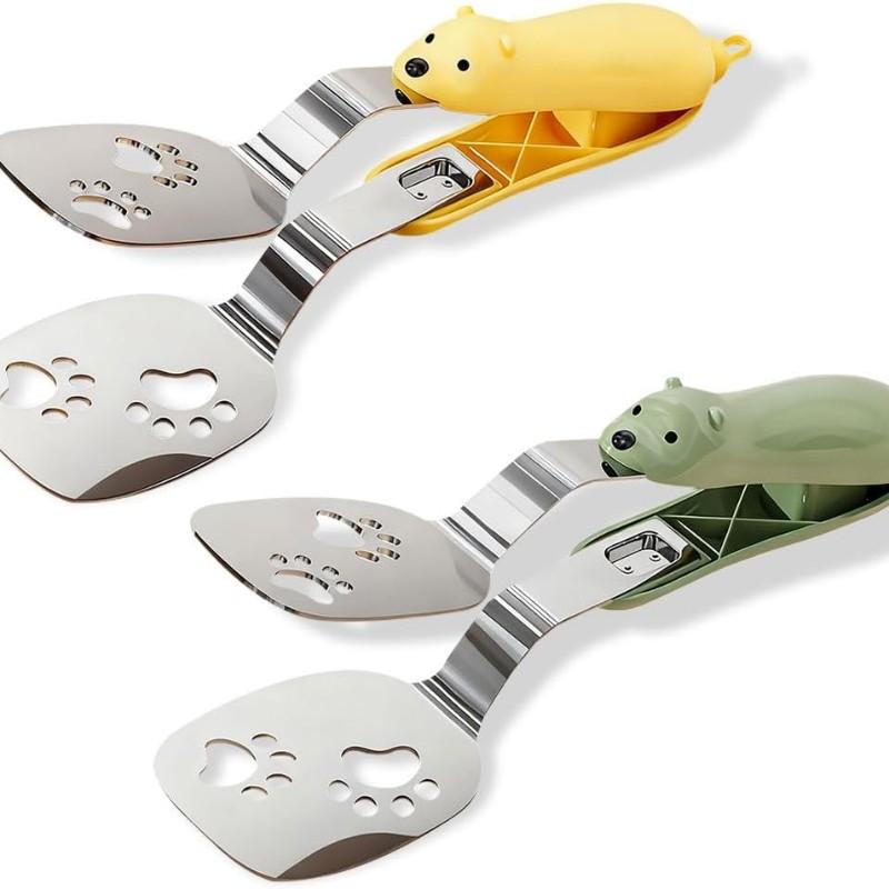 Good-For Steaks& Food Cooking& Outdoor Barbecue 2Pcs Stainless Steel Kitchen Tongs, Cute Little Bear Shaped Cooking Tongs