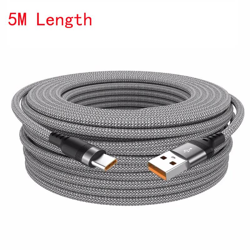 

Удлиненный 5-метровый USB Type-C Android 5A Super-кабель для зарядки, подходящий для Huawei, Xiaomi, Vivo и Leeco Phone Data Cable 5m серый