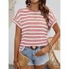 Womens Casual Short Sleeve Round Neck T-Shirt With Striped Print Loose Fit Milk Silk Blend Comfortable 2025