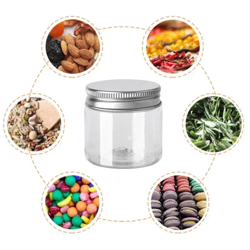 Aluminum Circular Storage Tank with Lid Cosmetic Trial Packaging Can Transparent Food Travel Wide Mouthed Bottles and Jars