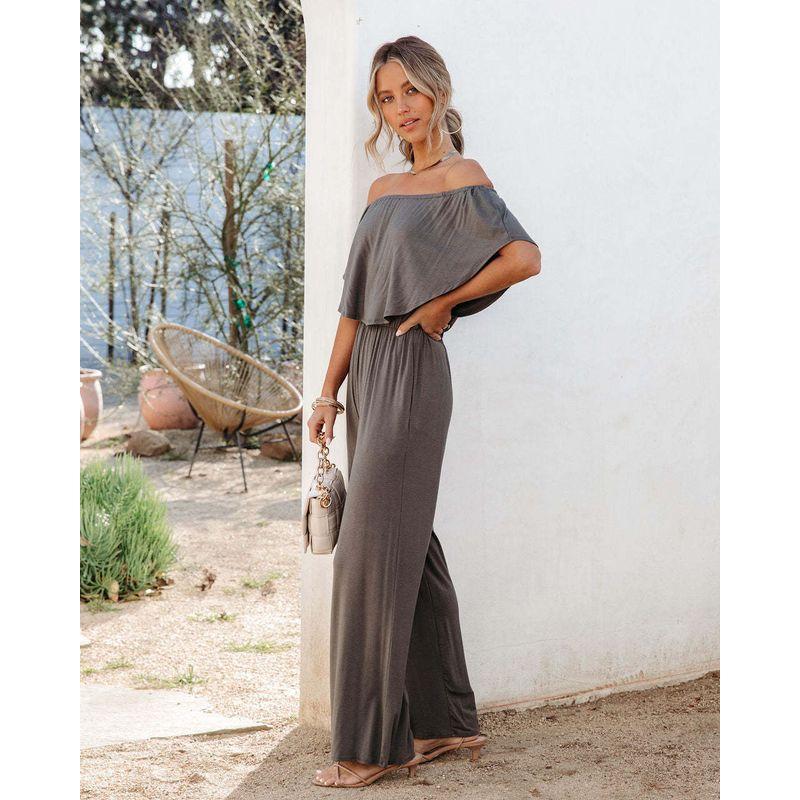 Off Shoulder Jumpsuit Spring and Summer Women's Clothing Off Shoulder Fashion Shoulder-Baring Jumpsuit Casual Loose Pants