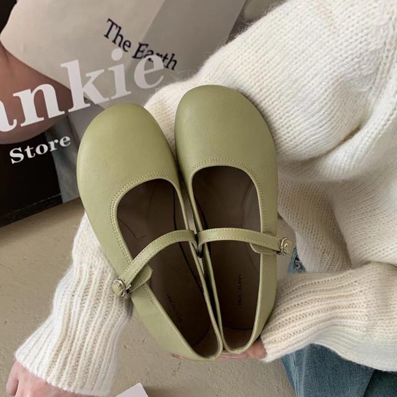 Fashion SUOJIALUN Autumn Women Flat Shoes Fashion Round Toe Shallow Slip On Ladies Casual Mary Jane Shoe Soft Flat Heel Dress Single Sho