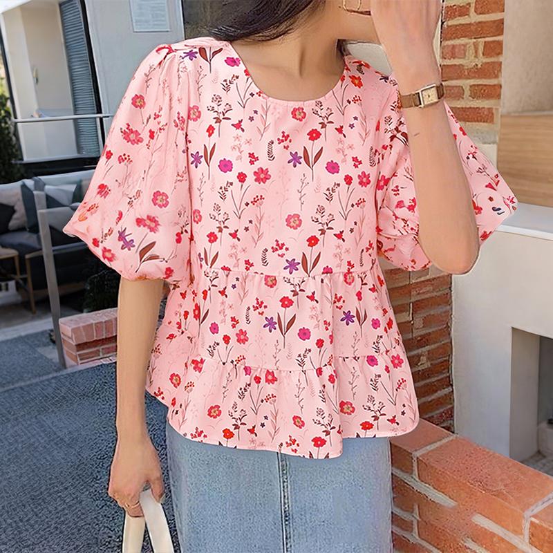 

ZANZEA Женская летняя повседневная блузка с коротким рукавом и цветочным принтом 5XL розовый