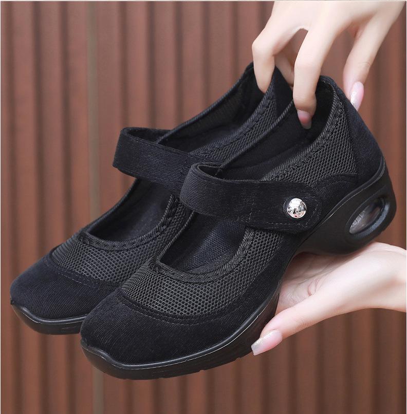 2025 Spring/Summer New Women Mesh Wedges Sneakers Solid Color Platform Dance Shoes Casual Lightweight Walking Slip on Loafers