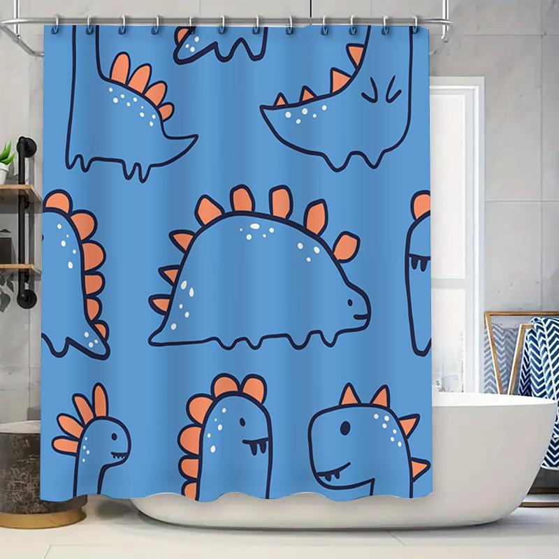 

Cute Cartoon Dinosaur Bathroom Shower Curtain Waterproof Polyester Fabric Home Decor Kids Bath Mat Set Blue Color W60H190(CM)-1 Pcs