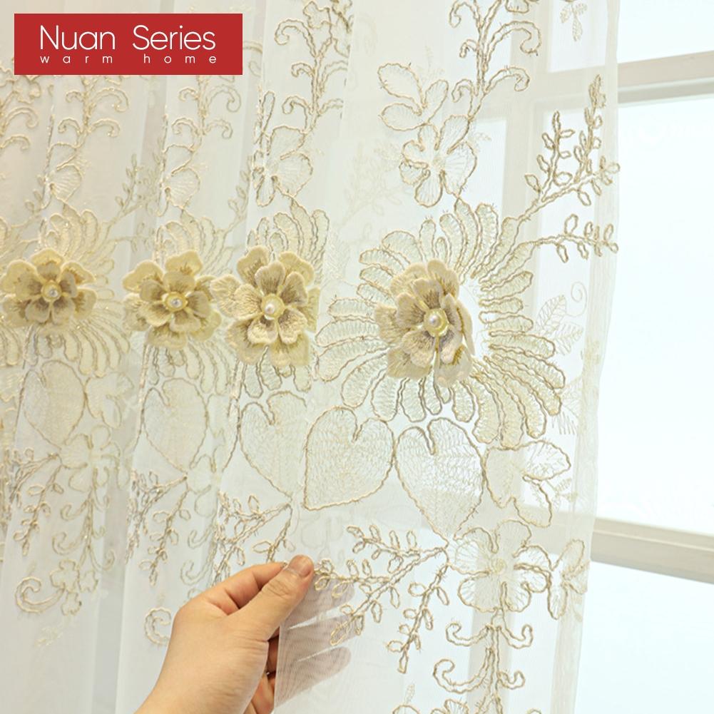 1PC Nuan Series European Luxury Embroidered Sheer Curtain Transparent White Tulle for Living Room Bedroom Window Decoration Home Decor