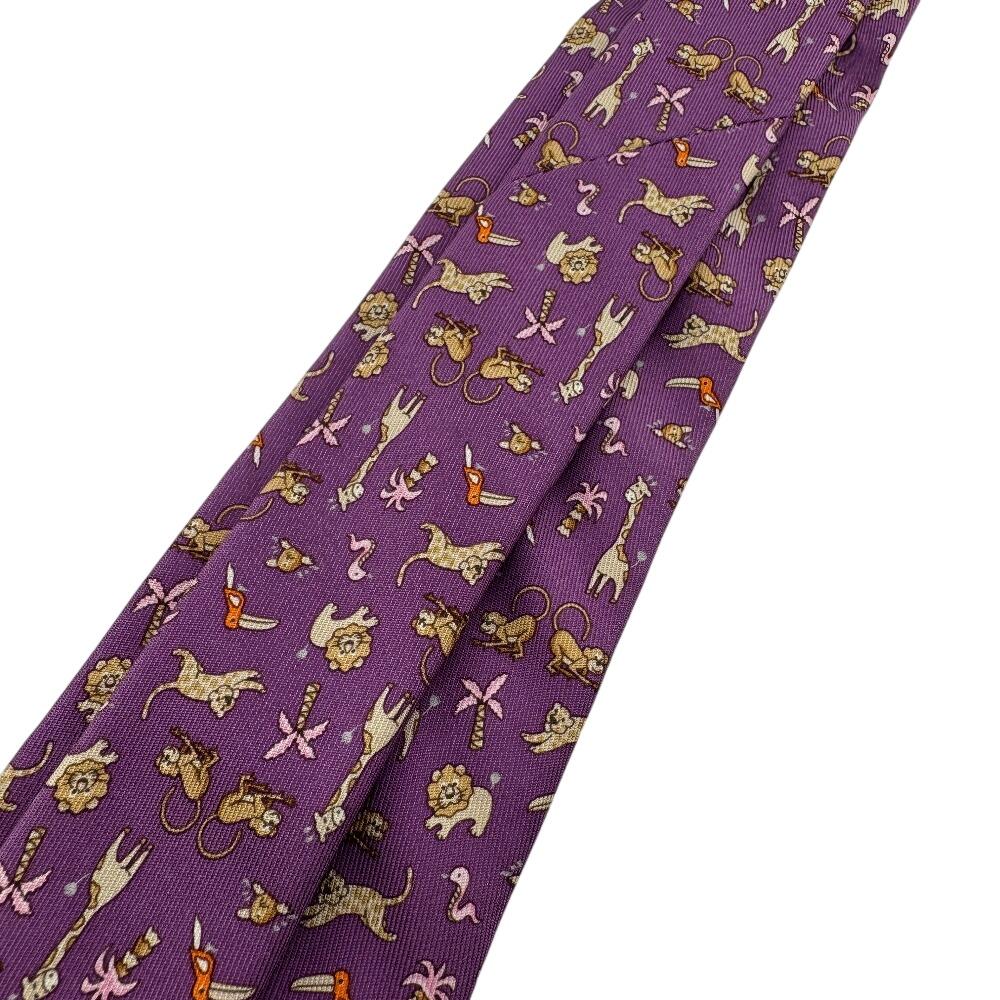 Salvatore Ferragamo Animal Pattern silk tie purple silk mens Used