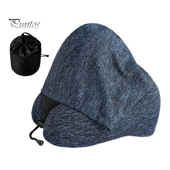 Travel Neck Pillow with Hood Memory Foam U-shaped Pillow with Adjustable Drawstring Breathable Neck Cushion for Airplane Car Long Flights Road Trips