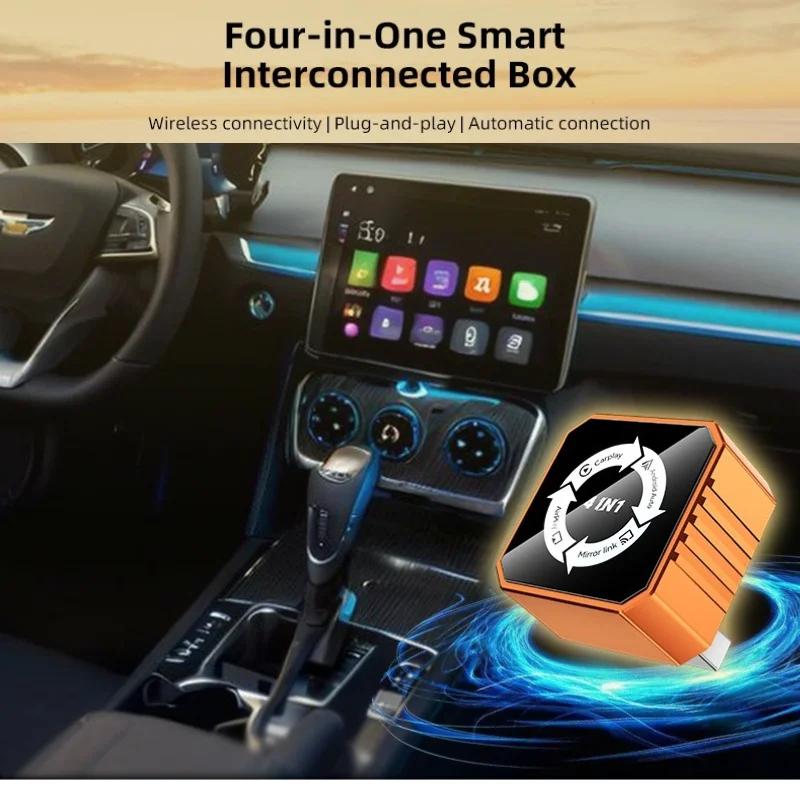 Adattatore Bluetooth MiNi Wireless 4-in-1 per Auto Carplay Spina USB Plug & Play Airplay Mirror Link WiFi Android Auto per iPhone Android Per il 98% di Auto OEM con Carplay e AA Cablati