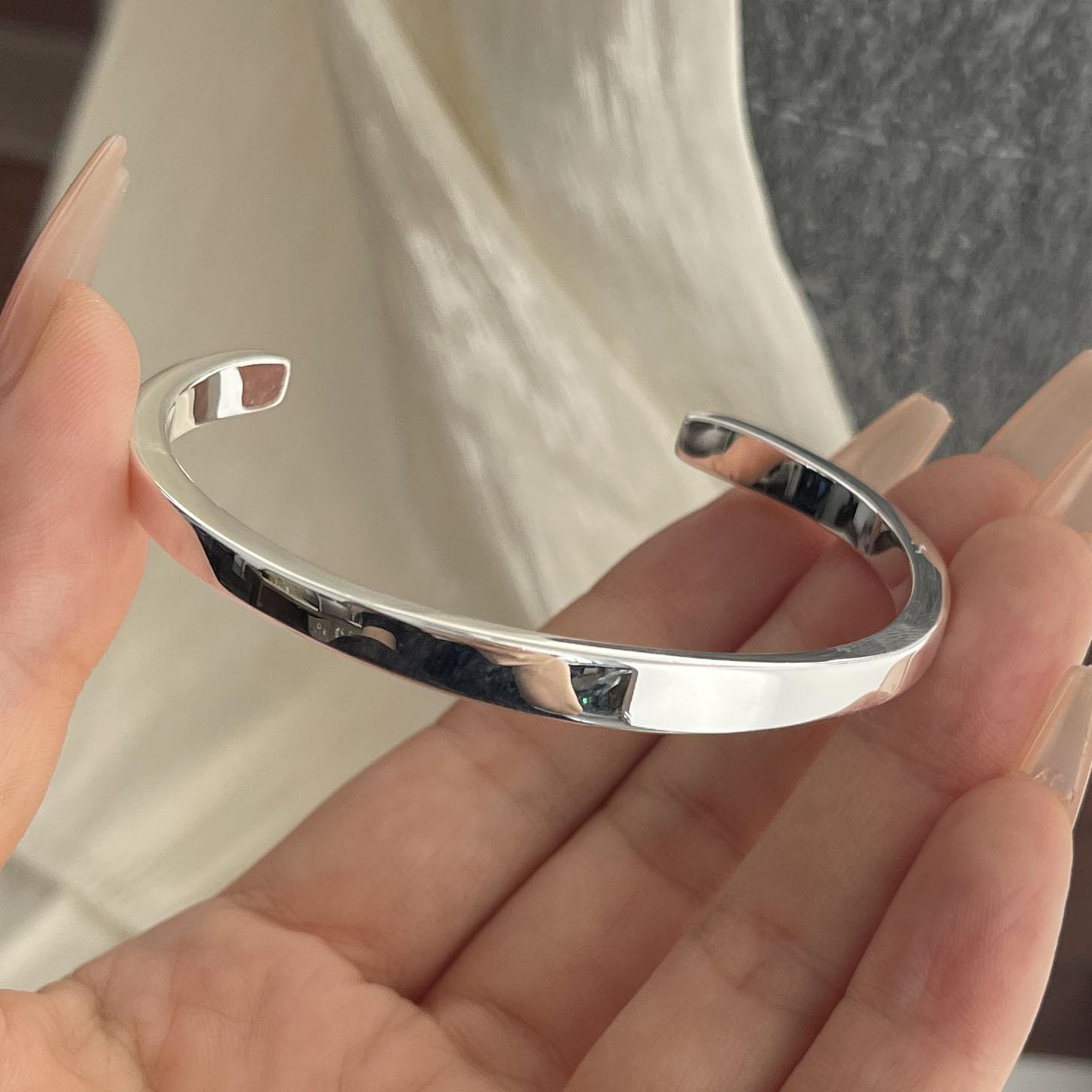 

100% Solid 925 Sterling Silver Retro Bracelet for Women Men Vintage Handmade Wide Simple Bracelet Birthday Gift