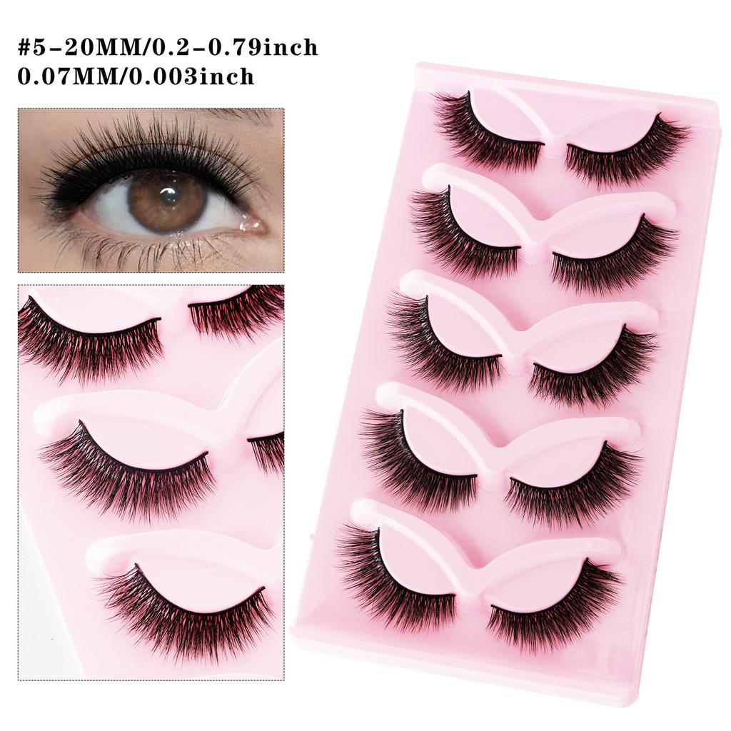 5 Pairs One-Piece False Eyelashes Dense Curling Hard Stem Design For Daily Eye Makeup