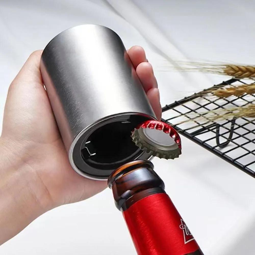 Ölflasköppnare med kapsylfångare, Magnetisk, Automatisk, Bärbar, Trycktyp Kapsylöppnare för Öl, Cocktail, Drycker på flaska