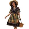 Bohemian Summer Dress for Women High Waisted Loose Print V Neck Casual