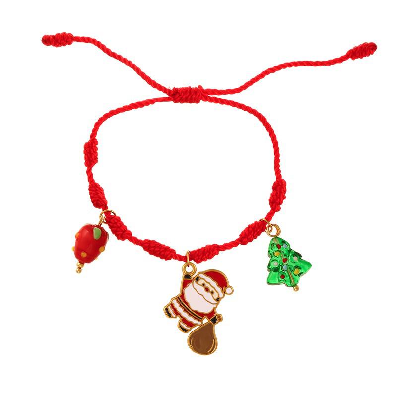 European-American Christmas Reindeer Bell Bracelet with Adjustable Santa, Candy Cane, and Cartoon Drip Oil Charm