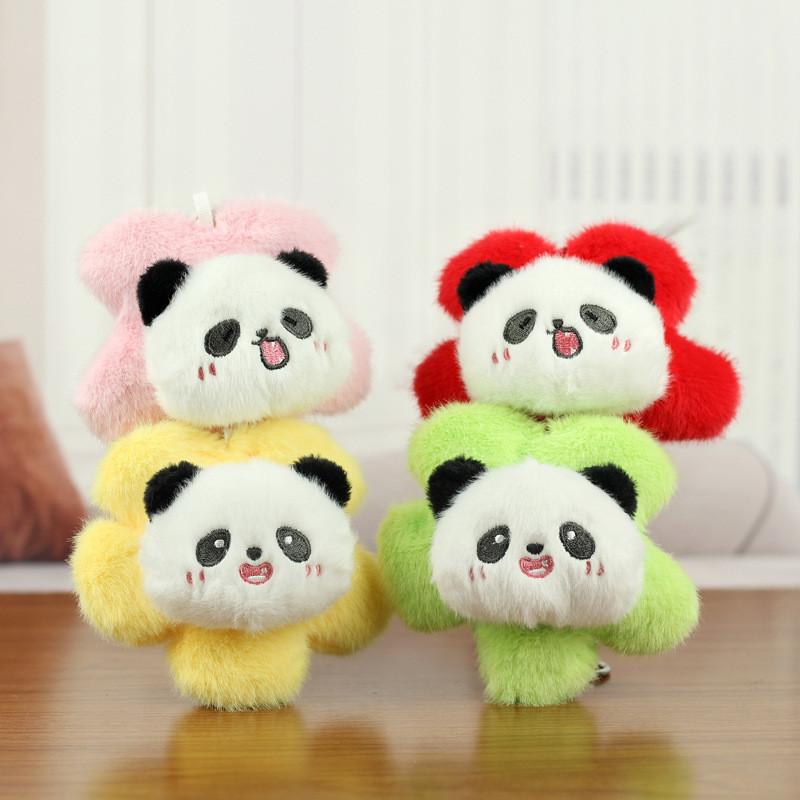 Charming Panda Plush Keychain With Vibrant Flower Accents Ideal For Bag Accessories