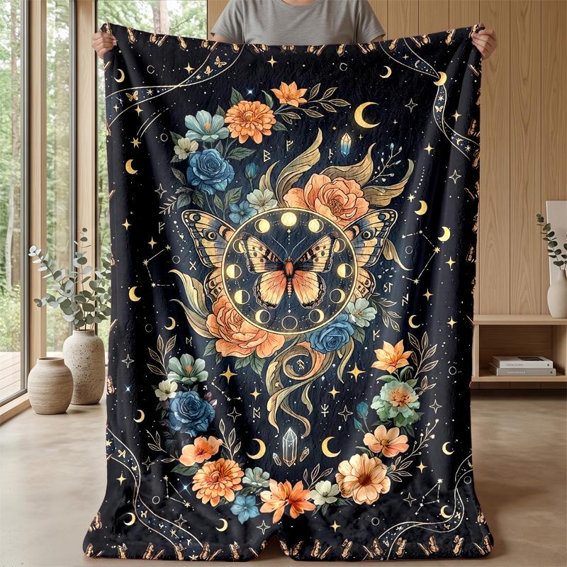 Mystic Purple Roses and Butterflies Theme blanket Lightweight Warm Flannel Blanket Decorative Throw Blanket for Home Decoration
