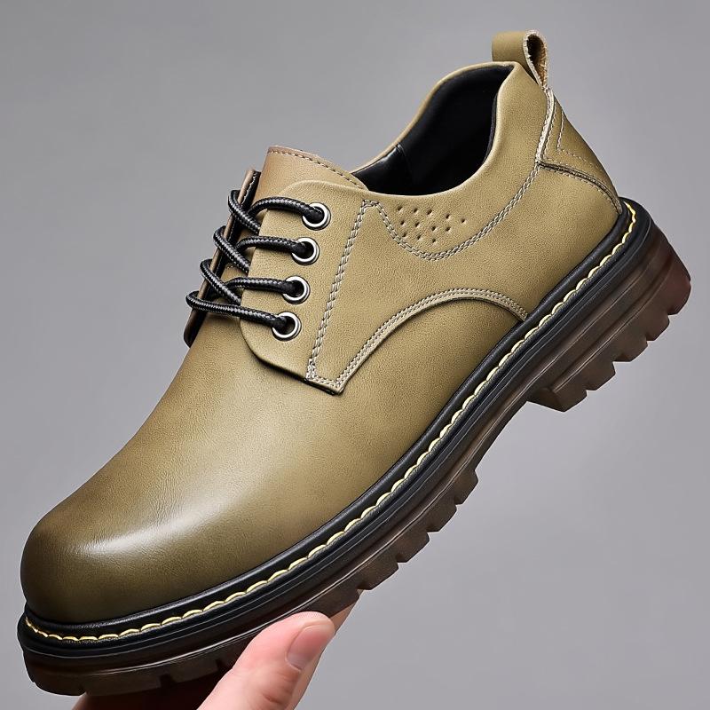 

Men s beef tendon sole leather shoes Spring and Autumn British platform casual derby shoes men s formal wedding black low-top Martin boots 44