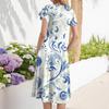 A Casual And Fashionable V-Neck Short-Sleeved Medium-Length Dress With Floral Prints For Women
