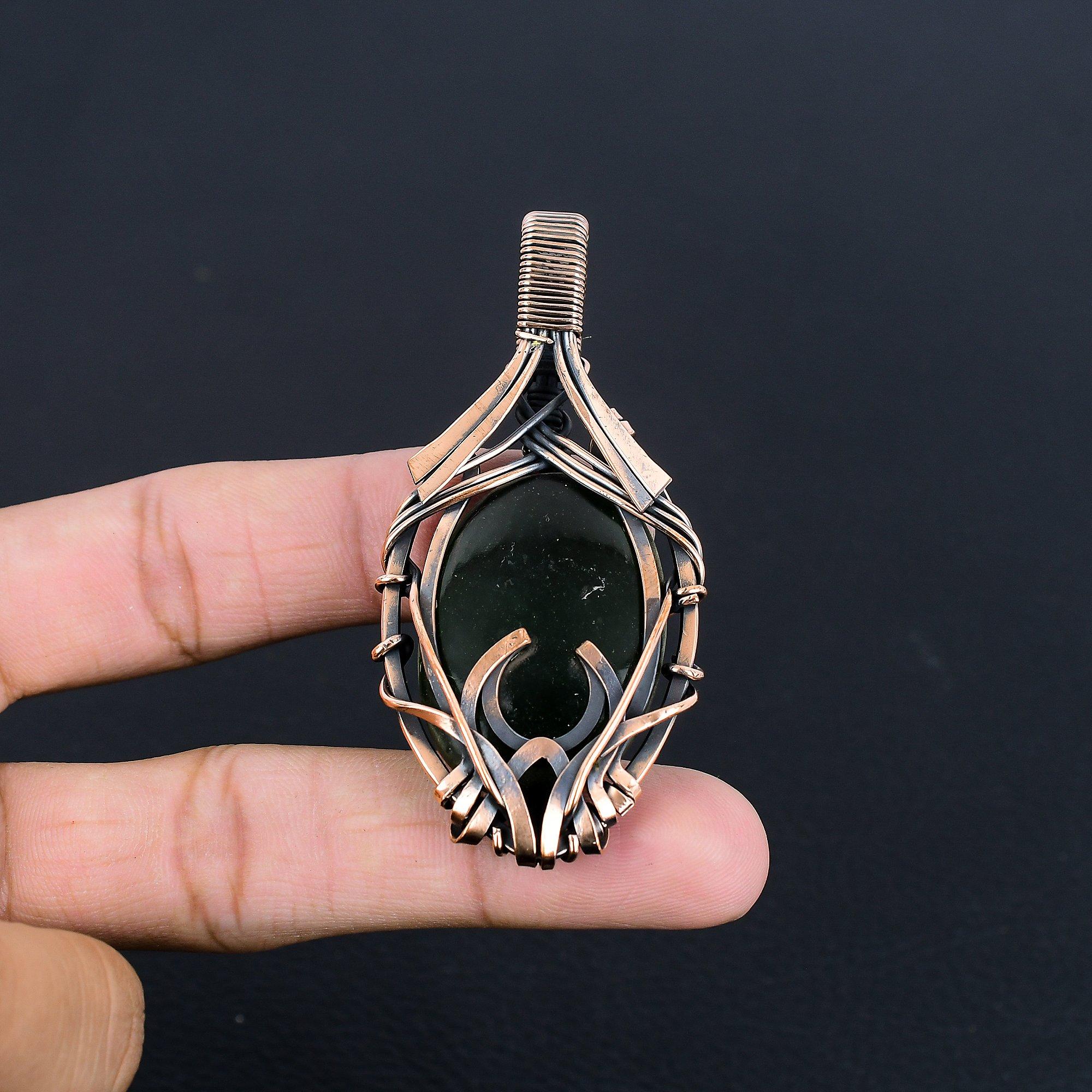 

Green Zade Pendant, 999 Copper Wire Wrapped Gemstone Jewelry, Handmade Pendant, Gift For Love 2.55 Inches