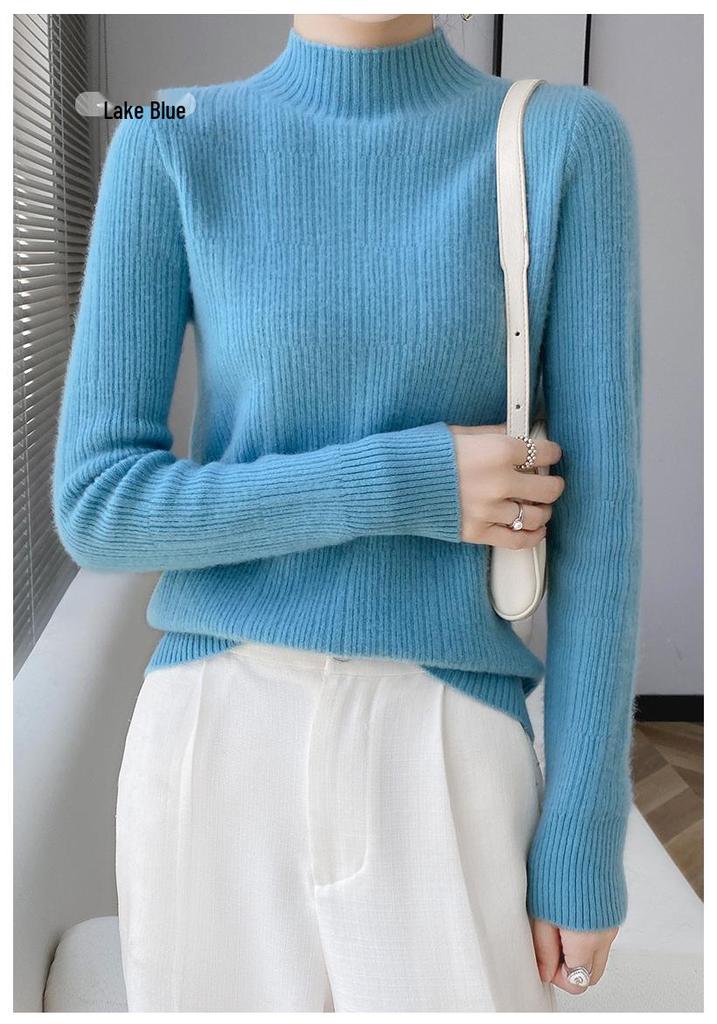 Versatile Pure Wool High Neck Solid Color Women's Slim Top for Spring & Autumn 2023