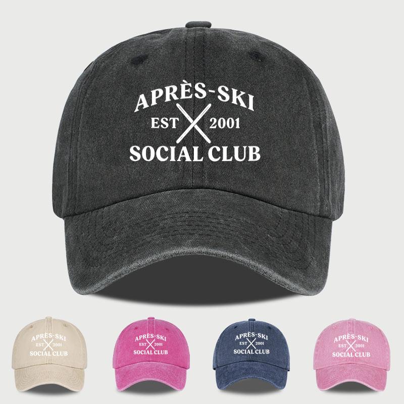 APRSSKI SOCIAL CLUB Printed Washed Baseball Cap Soft Stylish and Versatile PostSki Casual Wear For Ski Enthusiasts Holiday