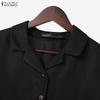 ZANZEA Women Casual Turn Down Collar Summer Short Sleeve Patchwork Blouse