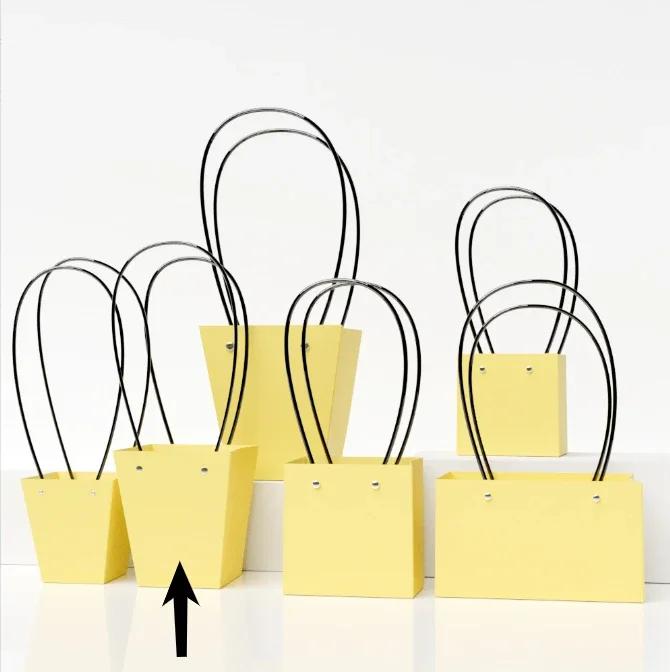 Paper Box Pink Kraft Paper Tote Bag Square Gift Bag  Flower Shop Supplies Valentine's Day Party 10pcs Fresh Flower Packaging