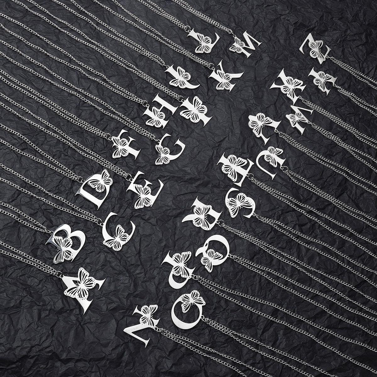 

Titanium Steel Trendy Cool 26 Butterfly Letter Necklace Male And Female Gender Neutral Stainless Steel Name Hip Hop Non-Fading Sweater Chain A