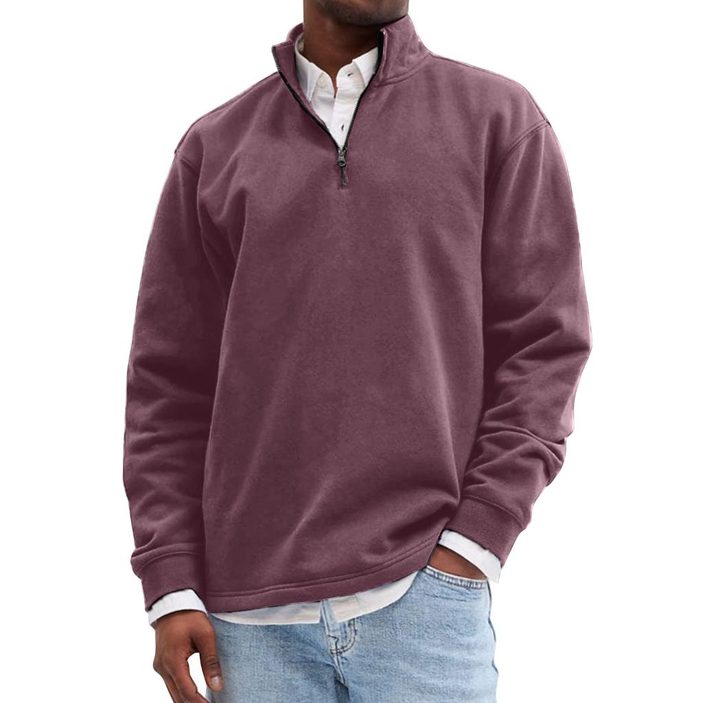 Men's Color Half Zip Stand Collar Sweatshirt Men's Sports Large Size Casual Sweatshirt