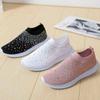 Women's Rhinestone Embellished Slip-On Sneakers Breathable Knit Walking Shoes with Comfort Sole