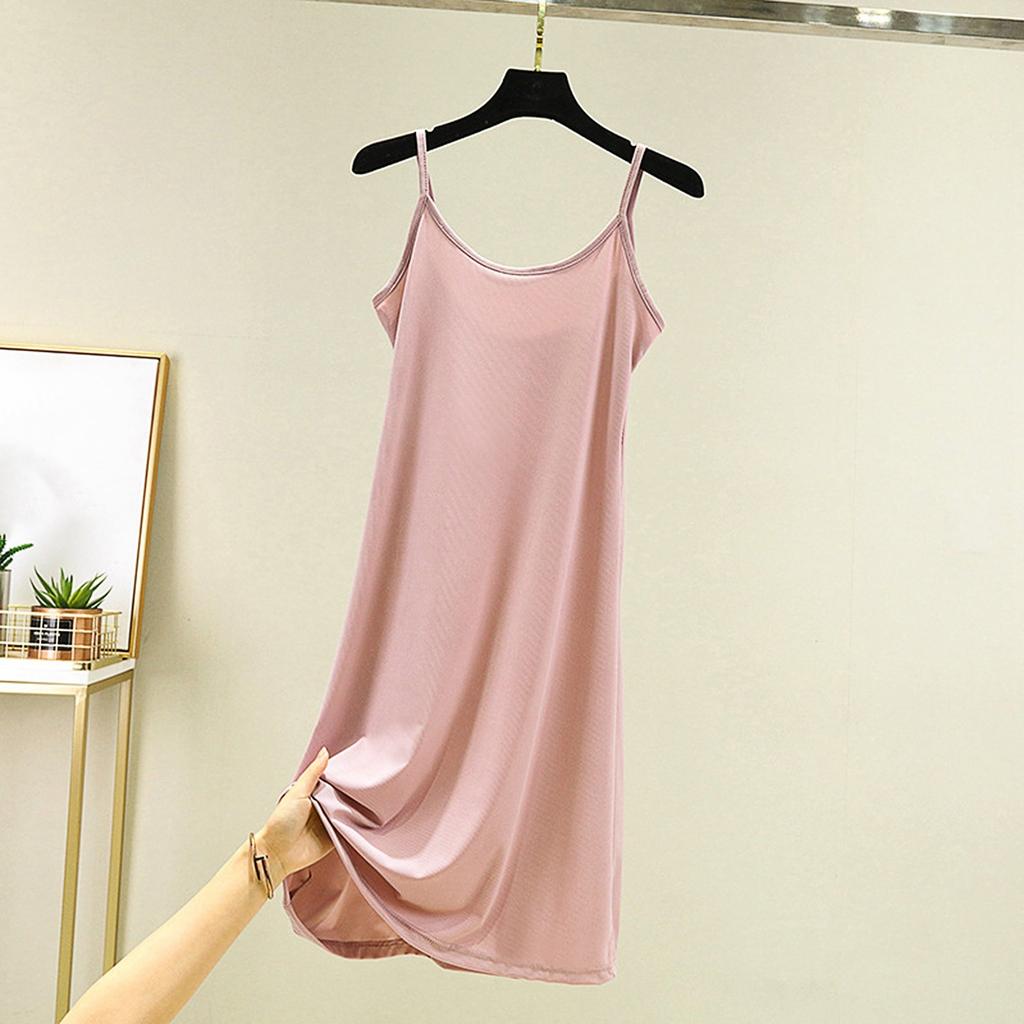 Women's Loose Casual Nightgown With Camisole And Short Solid Color Bottom Dress Underneath