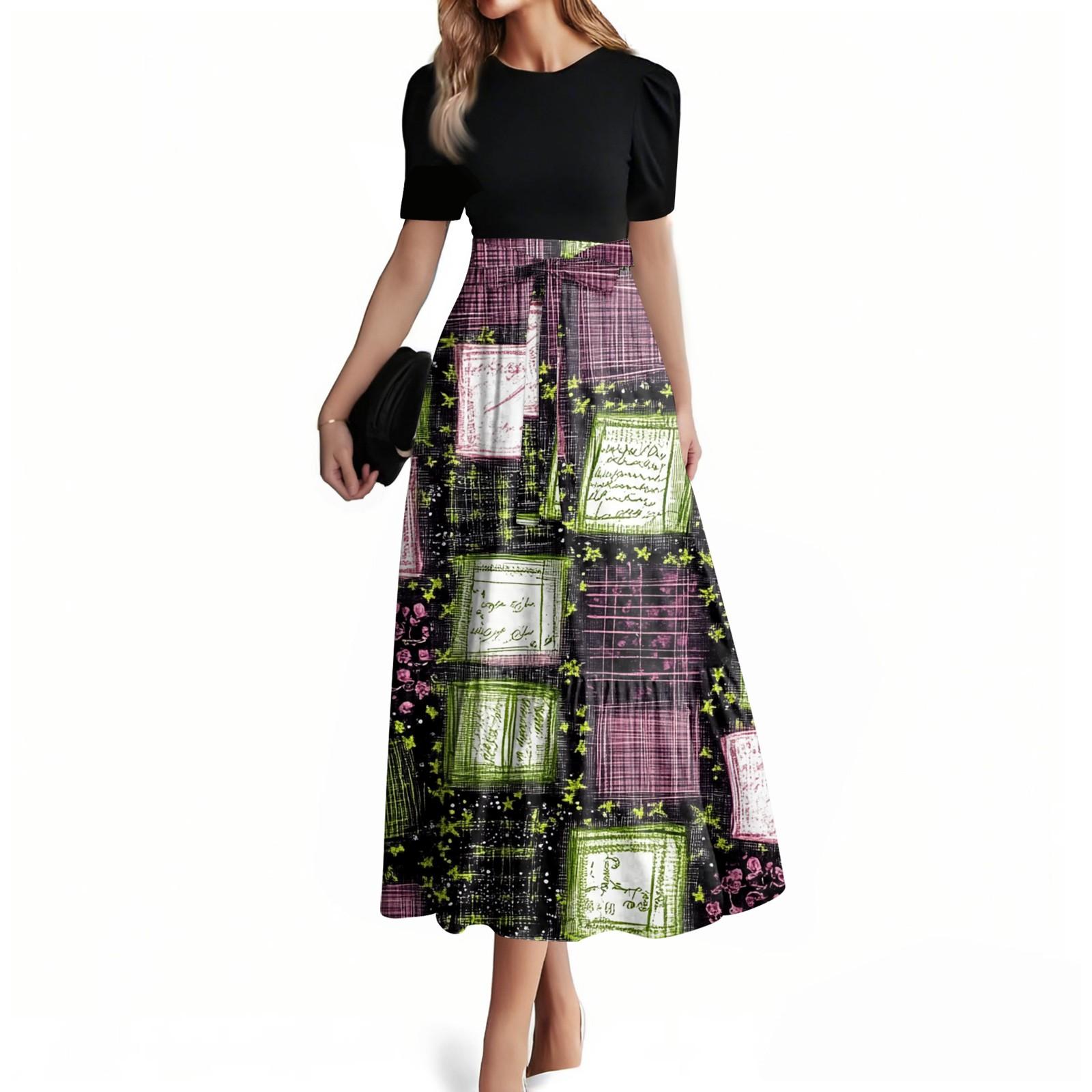 

Женское модное повседневное платье с коротким рукавом и круглым вырезом, элегантное, темпераментное XL